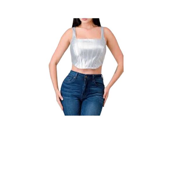 NWT Japra silver metallic corset cyber goth futuristic size S - Picture 2 of 5